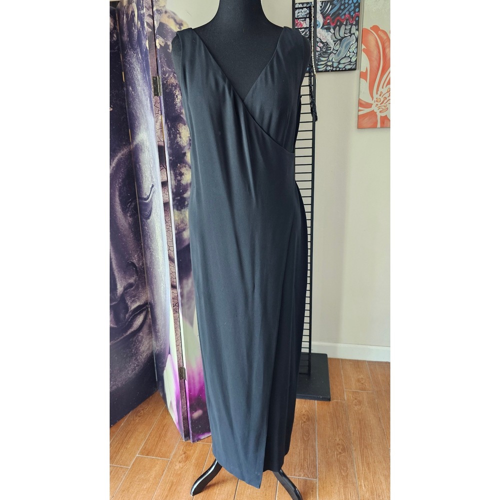 Emanuel Emanuel Ungaro Black Sleeveless Draped V-Neck Long Dress Womens 12/46